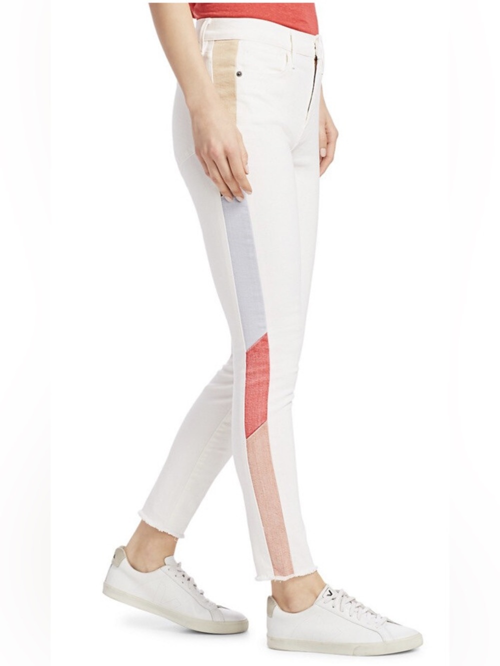 Frame Jeans High Rise‎ Le High Skinny White Colorful Side Trim Frayed Hem Sz 24